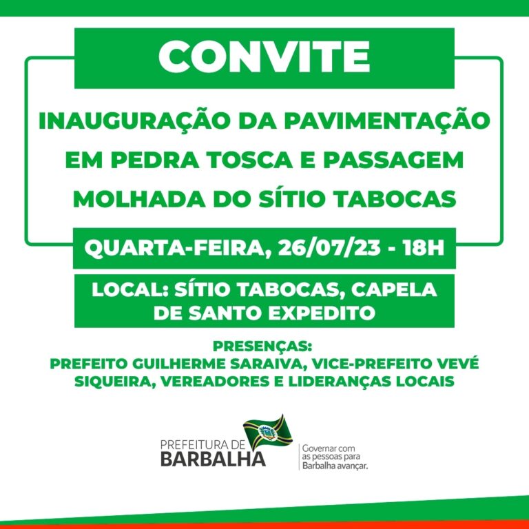 Em Barbalha, cerimônia de entrega das Obras de calçamento do Sítio Tabocas será realizada nesta quarta-feira (26)