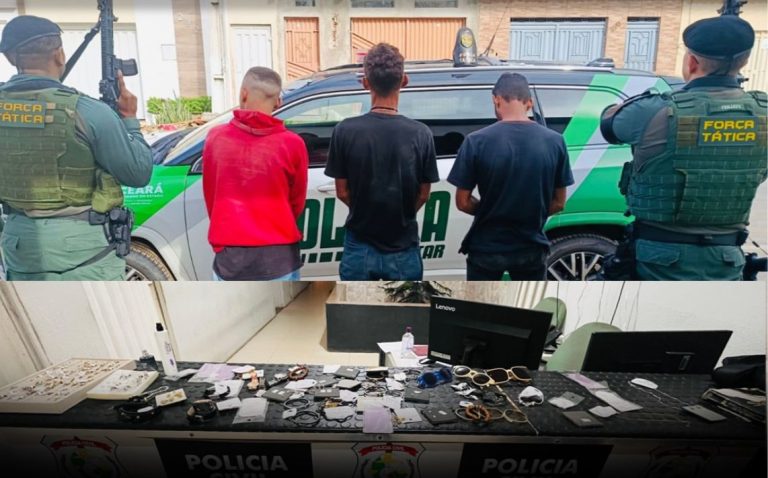 PM prende trio suspeito de furto e recupera diversos produtos em Brejo Santo