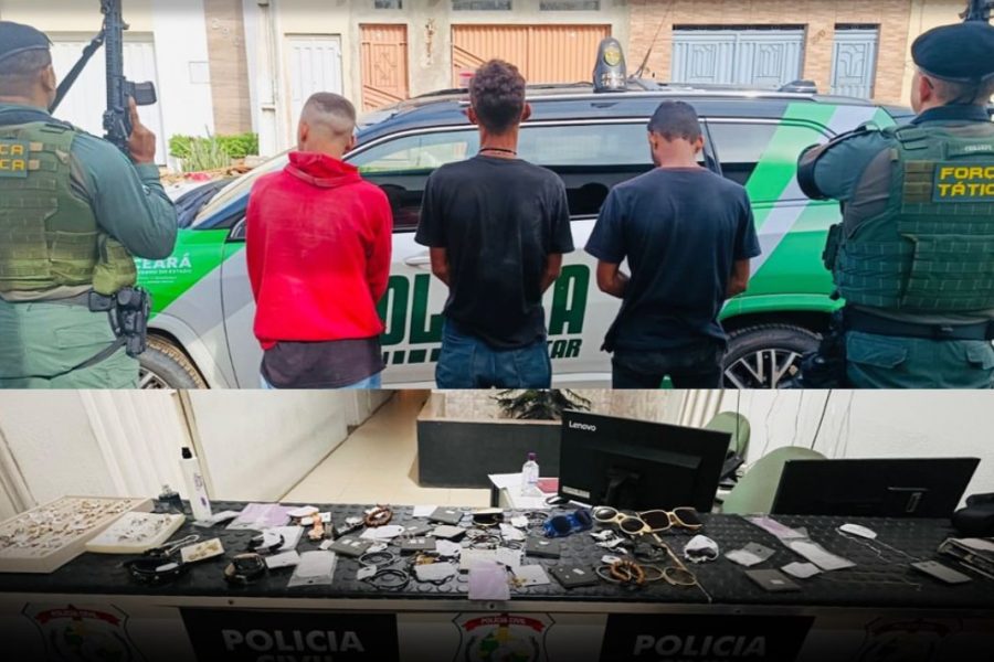 PM prende trio suspeito de furto e recupera diversos produtos em Brejo Santo