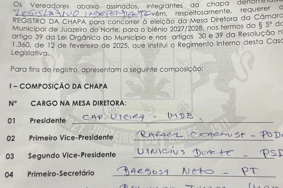 Aliados de Glêdson se unem à oposição na disputa pela Câmara de Juazeiro do Norte