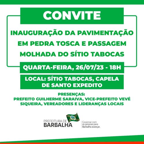 Em Barbalha, cerimônia de entrega das Obras de calçamento do Sítio Tabocas será realizada nesta quarta-feira (26)