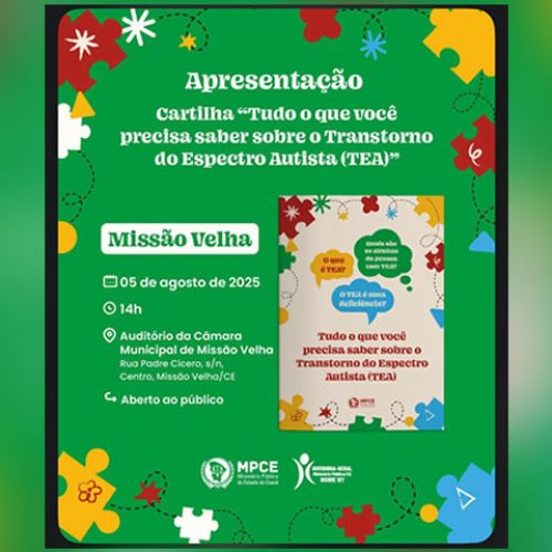 MPCE lançará cartilha sobre autismo em Missão Velha com foco em direitos e políticas públicas